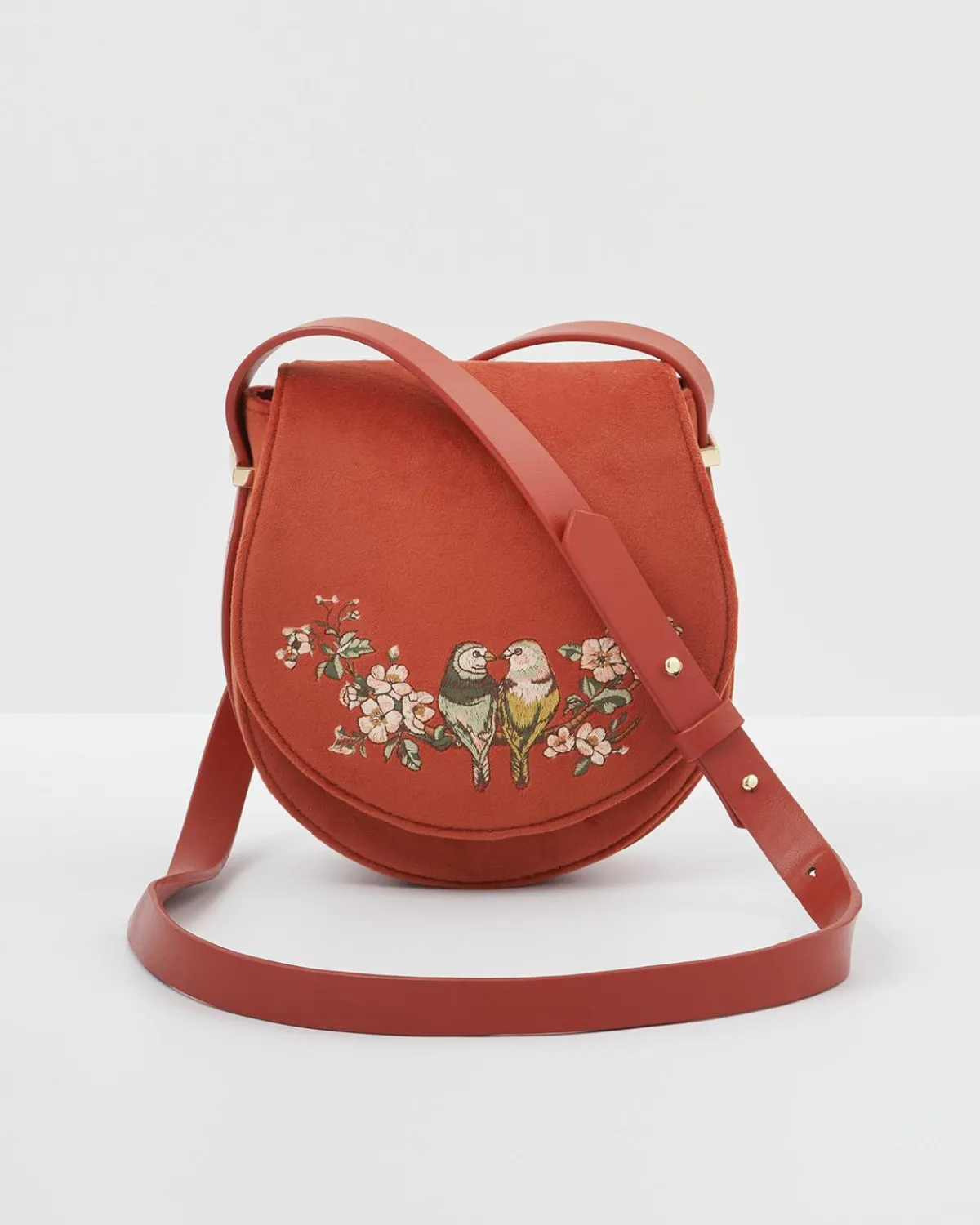 Cross Body Bags|Embroidered Bags-Fable England Lovebirds Saddle Purse