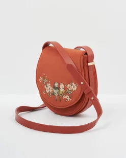 Cross Body Bags|Embroidered Bags-Fable England Lovebirds Saddle Purse