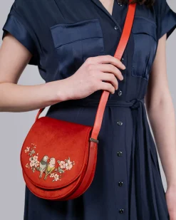 Cross Body Bags|Embroidered Bags-Fable England Lovebirds Saddle Purse
