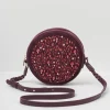 Cross Body Bags|Embroidered Bags-Fable England Magical Mushroom Burgundy Circle Purse