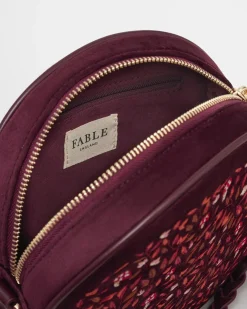 Cross Body Bags|Embroidered Bags-Fable England Magical Mushroom Burgundy Circle Purse