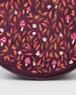 Cross Body Bags|Embroidered Bags-Fable England Magical Mushroom Burgundy Circle Purse