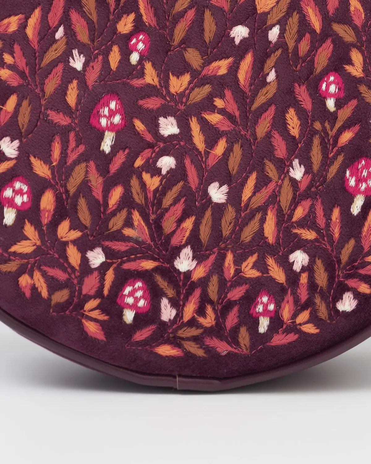 Cross Body Bags|Embroidered Bags-Fable England Magical Mushroom Burgundy Circle Purse