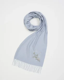 Winter Scarves-Fable England Magical Mushroom Embroidered Cozy Blue Scarf