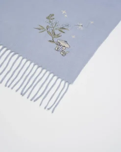 Winter Scarves-Fable England Magical Mushroom Embroidered Cozy Blue Scarf