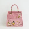 Clutch & Evening Bags|Tote Bags-Fable England Morning Song Bird Embroidered Mini Pink Tote