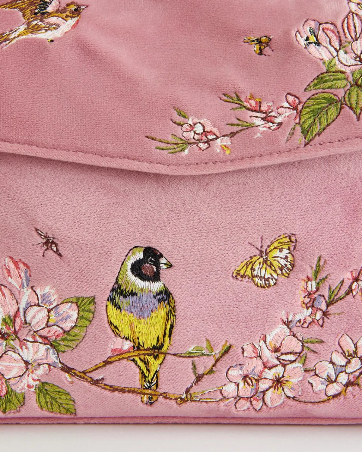 Clutch & Evening Bags|Tote Bags-Fable England Morning Song Bird Embroidered Mini Pink Tote