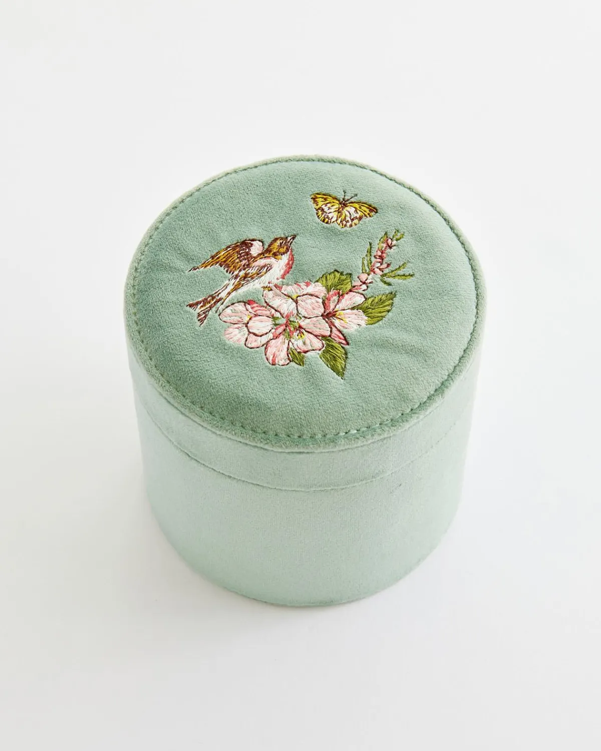 Jewelry Boxes-Fable England Morning Song Bird Embroidered Round Jewellery Box
