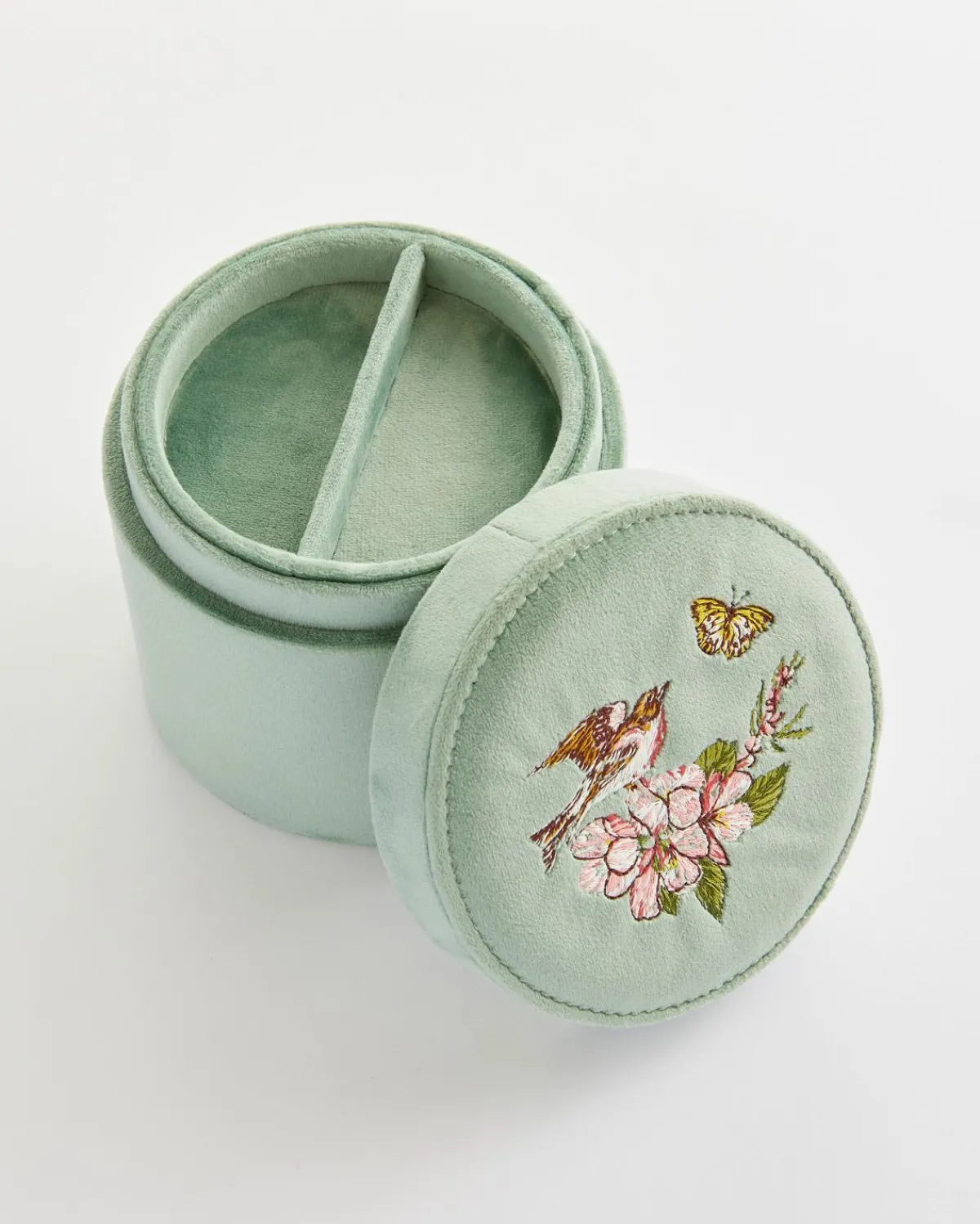 Jewelry Boxes-Fable England Morning Song Bird Embroidered Round Jewellery Box