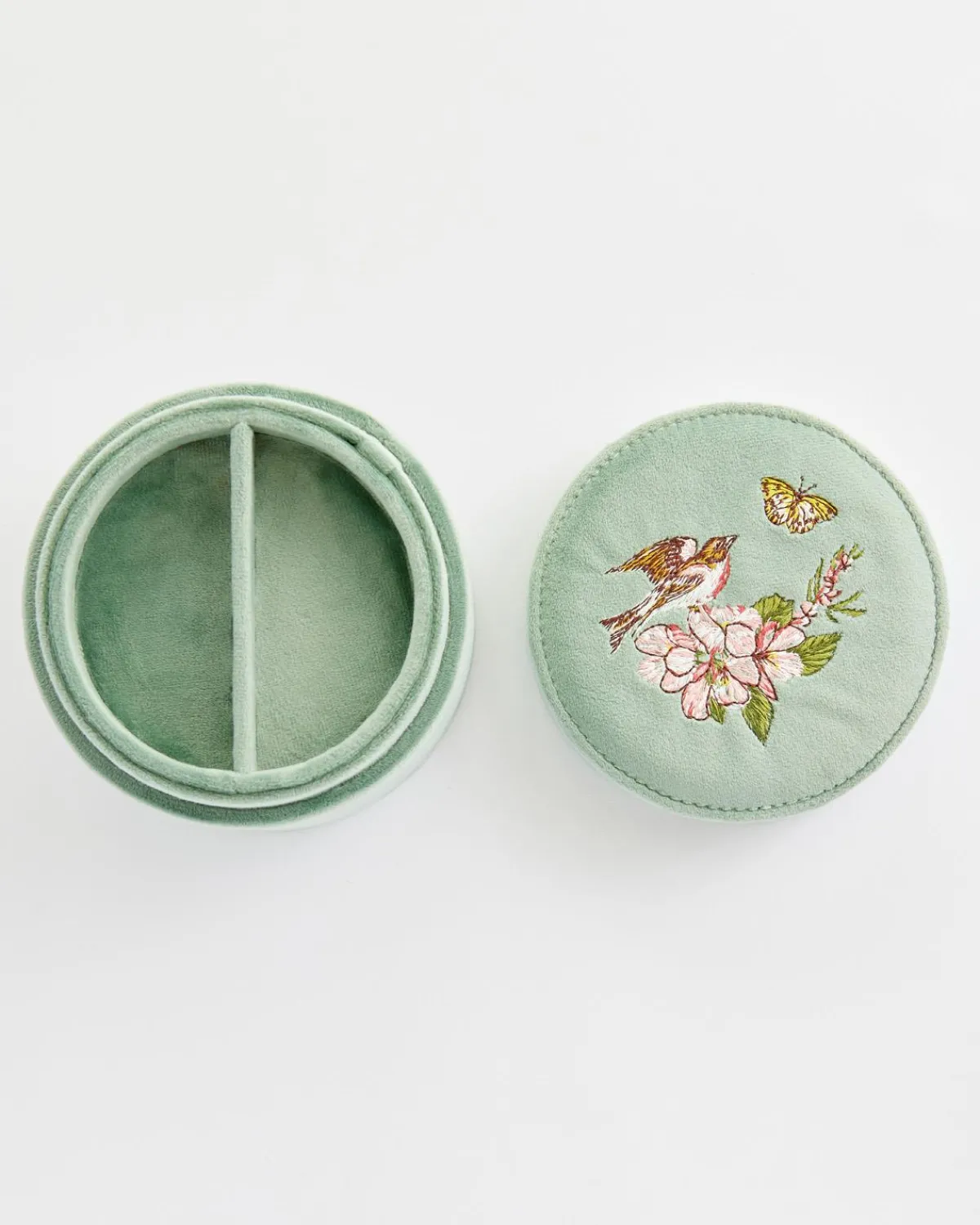Jewelry Boxes-Fable England Morning Song Bird Embroidered Round Jewellery Box
