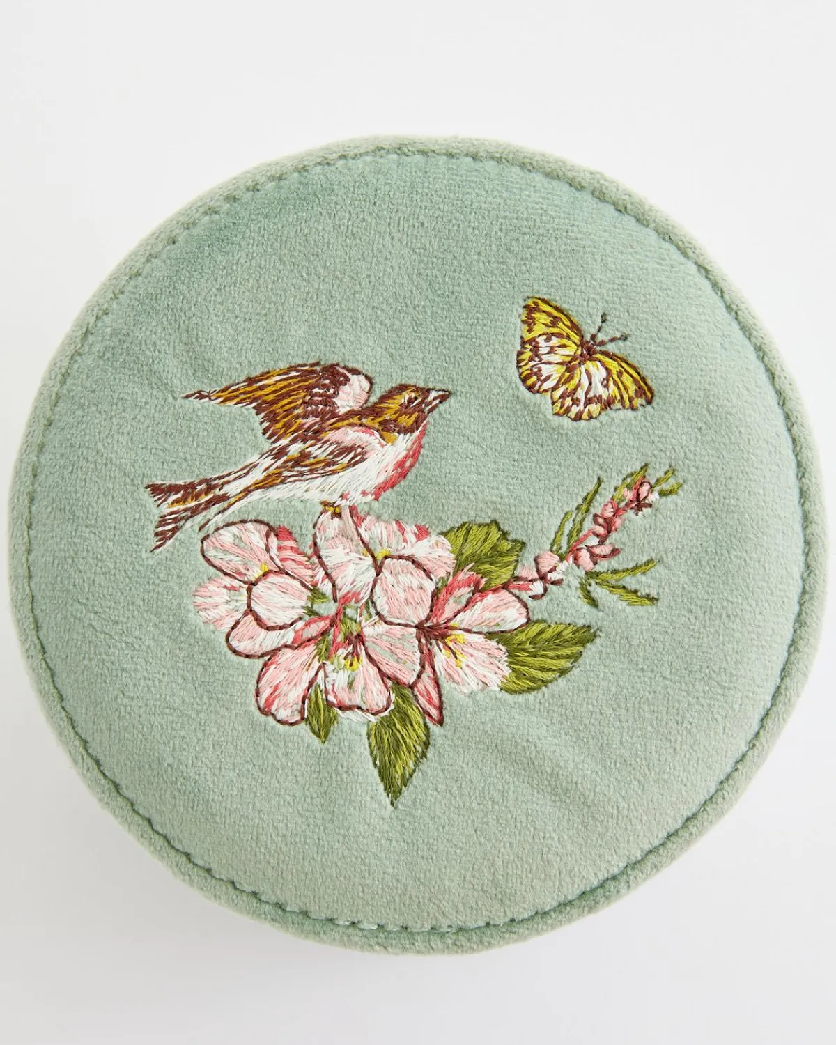 Jewelry Boxes-Fable England Morning Song Bird Embroidered Round Jewellery Box