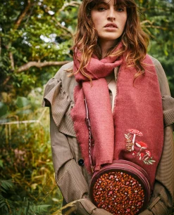 Winter Scarves-Fable England Mushroom Embroidered Burgundy Pashmina Scarf