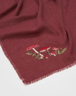 Winter Scarves-Fable England Mushroom Embroidered Burgundy Pashmina Scarf