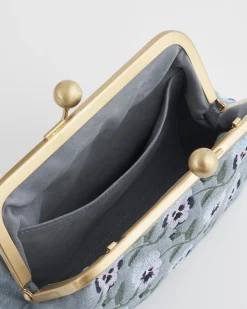 Clutch & Evening Bags|Cross Body Bags-Fable England Pansy Victoriana Blue Clutch