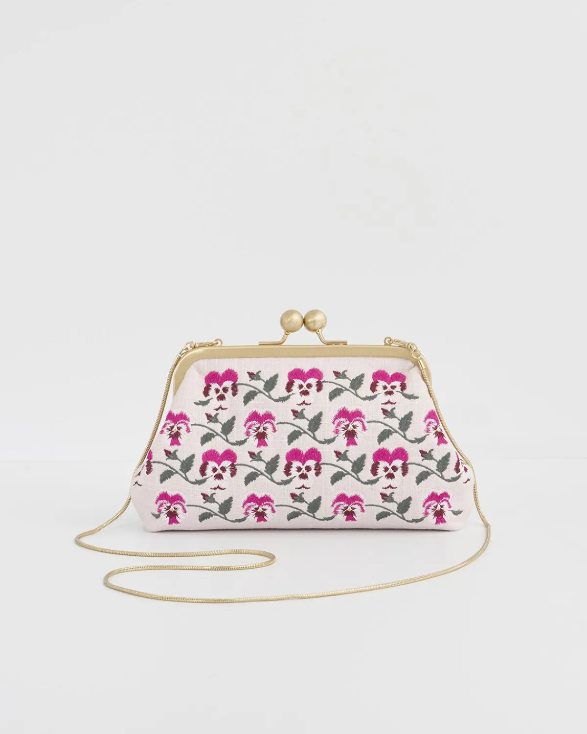 Cross Body Bags|Embroidered Bags-Fable England Pansy Victoriana Pink Clutch