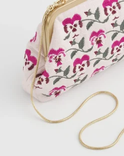 Cross Body Bags|Embroidered Bags-Fable England Pansy Victoriana Pink Clutch