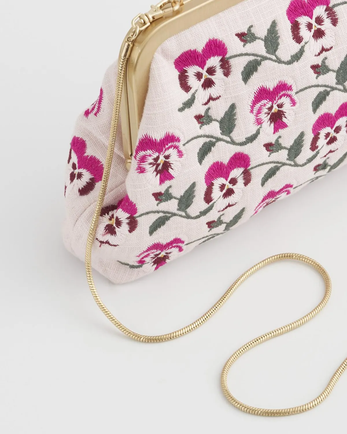 Cross Body Bags|Embroidered Bags-Fable England Pansy Victoriana Pink Clutch
