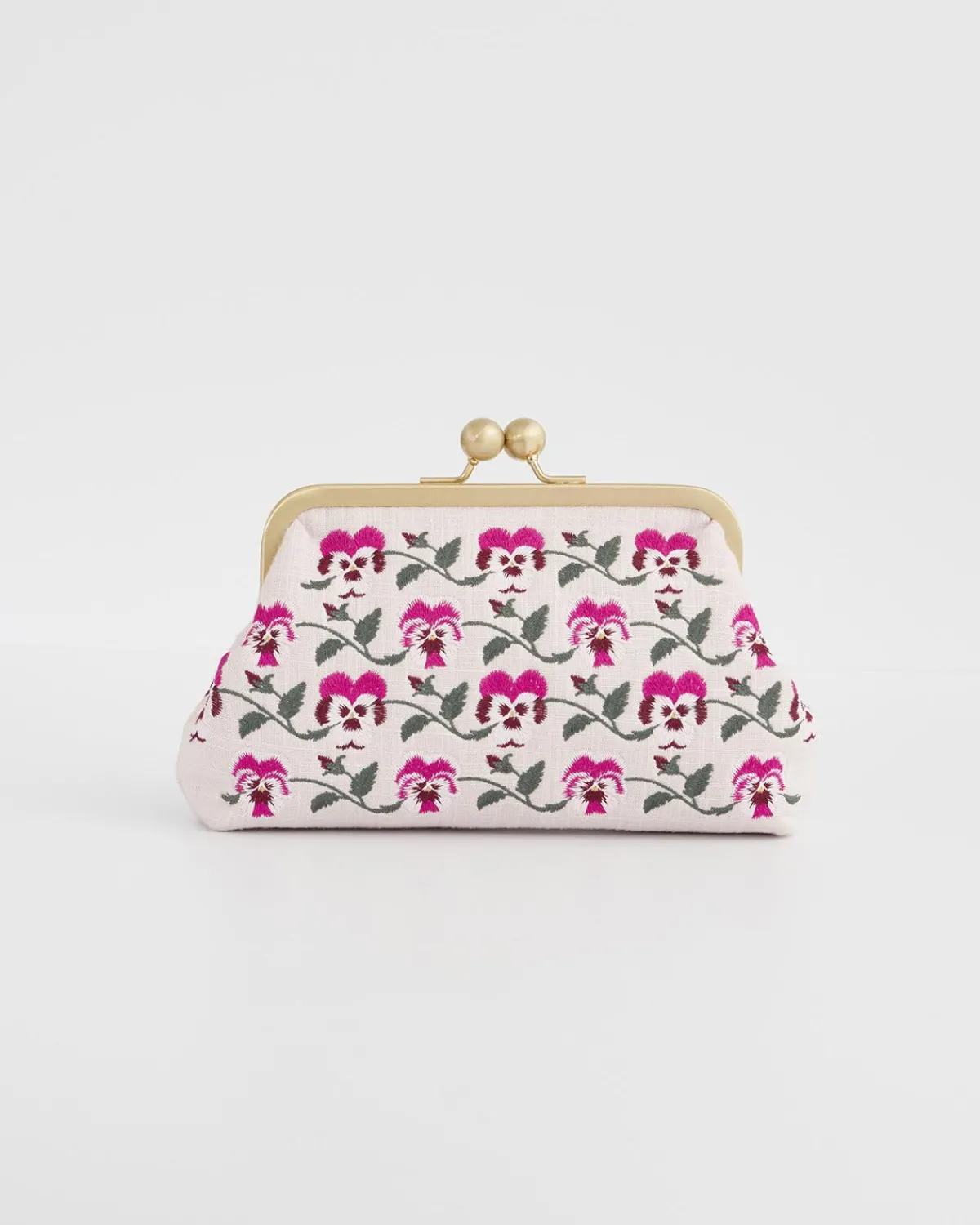 Cross Body Bags|Embroidered Bags-Fable England Pansy Victoriana Pink Clutch