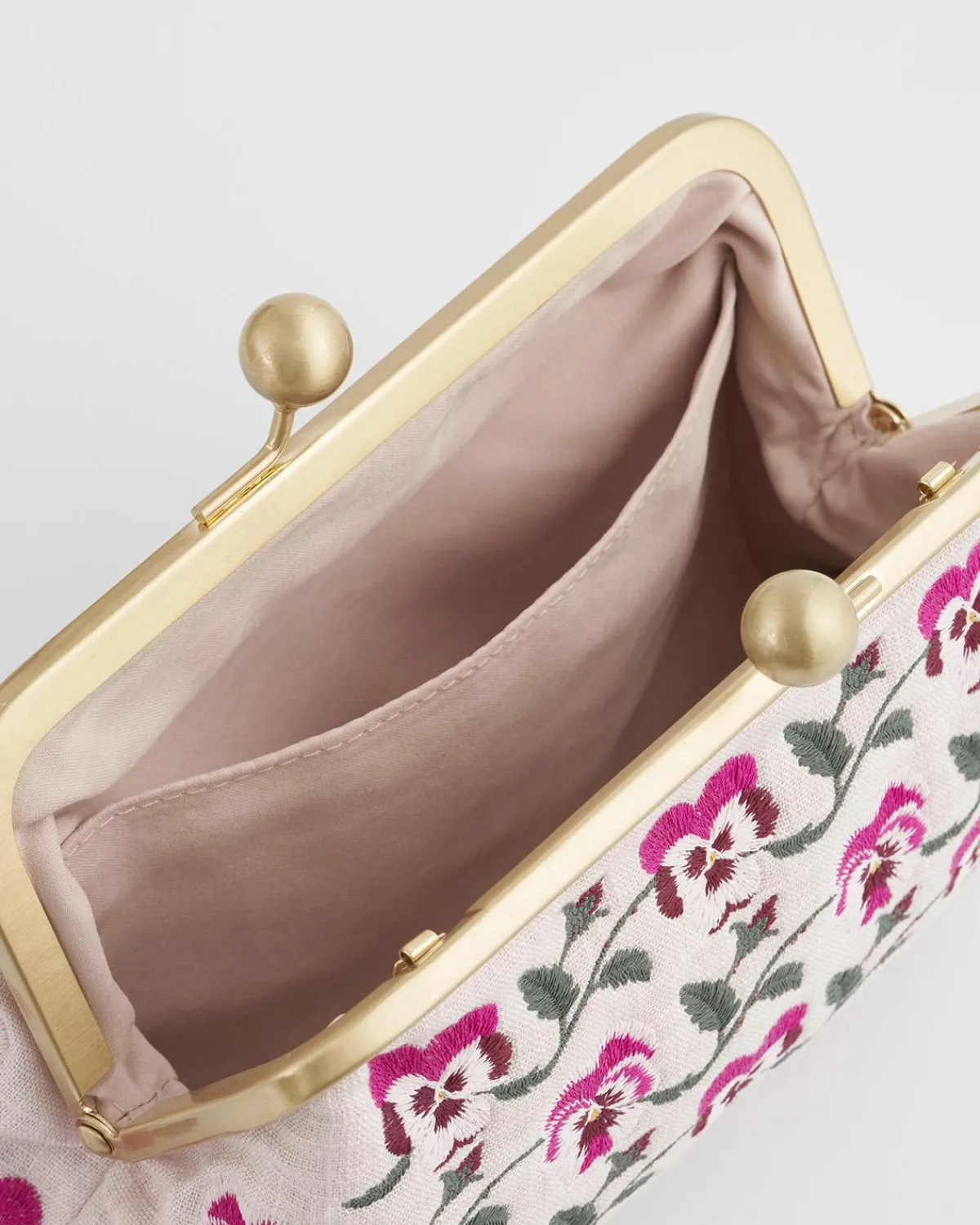 Cross Body Bags|Embroidered Bags-Fable England Pansy Victoriana Pink Clutch