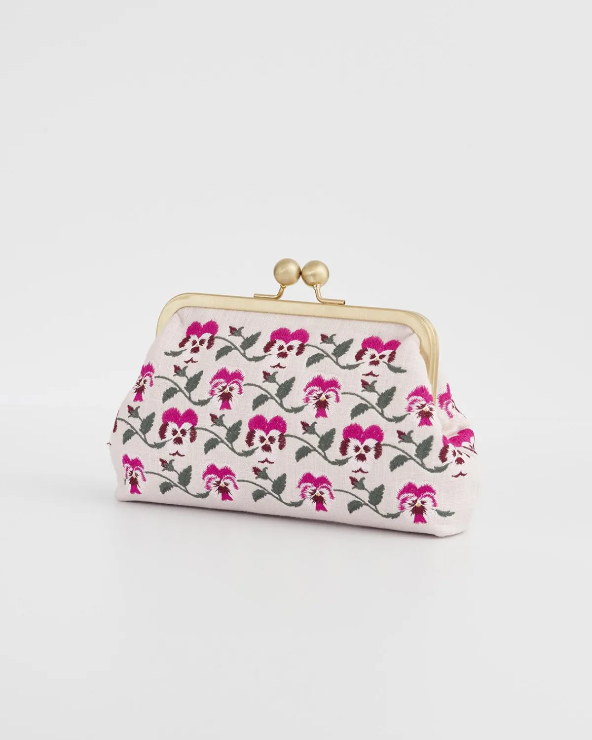 Cross Body Bags|Embroidered Bags-Fable England Pansy Victoriana Pink Clutch