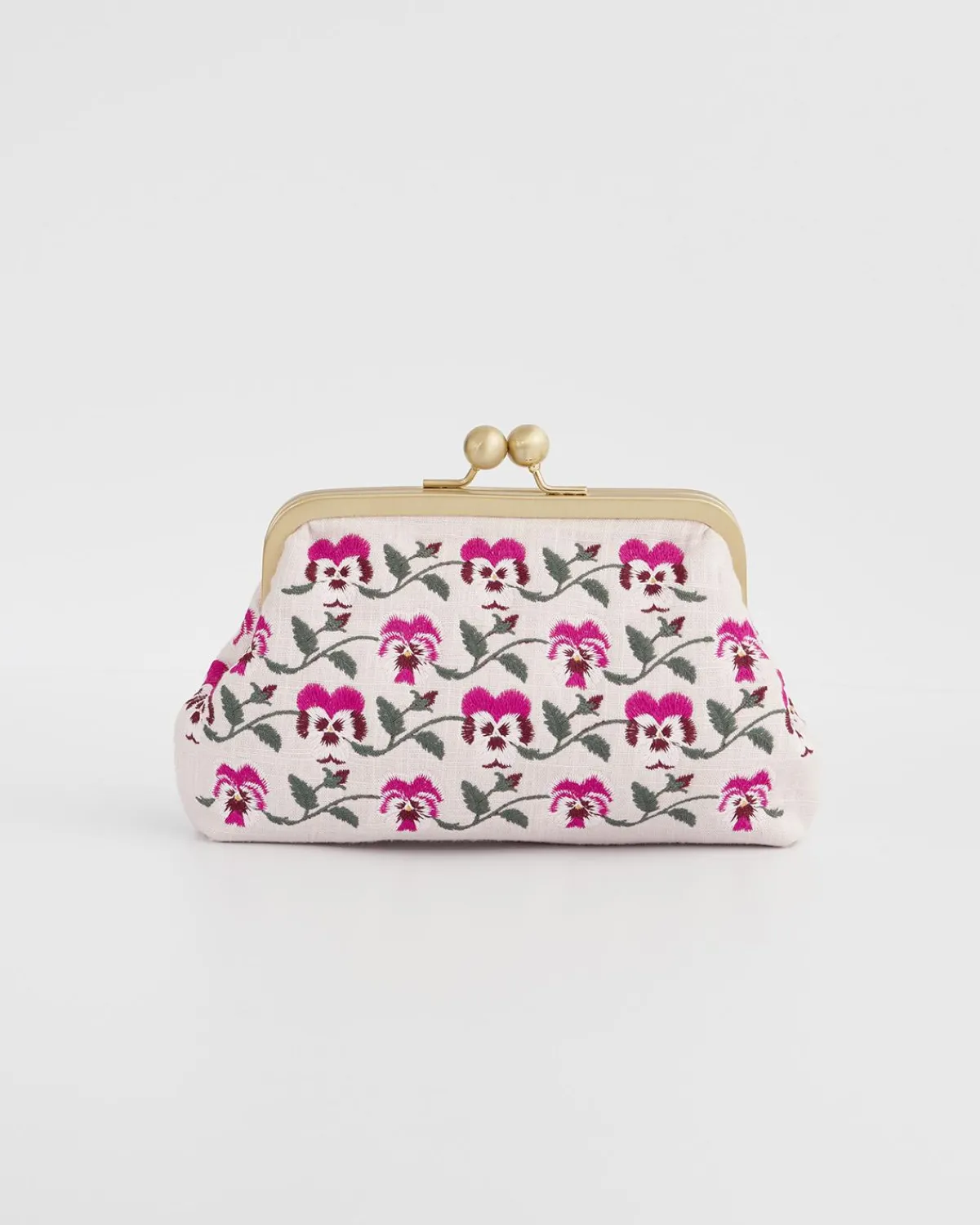 Cross Body Bags|Embroidered Bags-Fable England Pansy Victoriana Pink Clutch