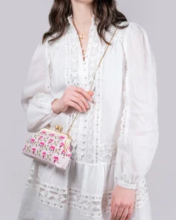 Cross Body Bags|Embroidered Bags-Fable England Pansy Victoriana Pink Clutch