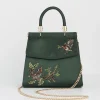Clutch & Evening Bags|Cross Body Bags-Fable England Robin & Mistletoe Green Embroidered Satin Tote