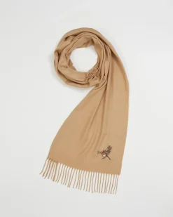 Winter Scarves-Fable England Robin Embroidered Cozy Camel Scarf