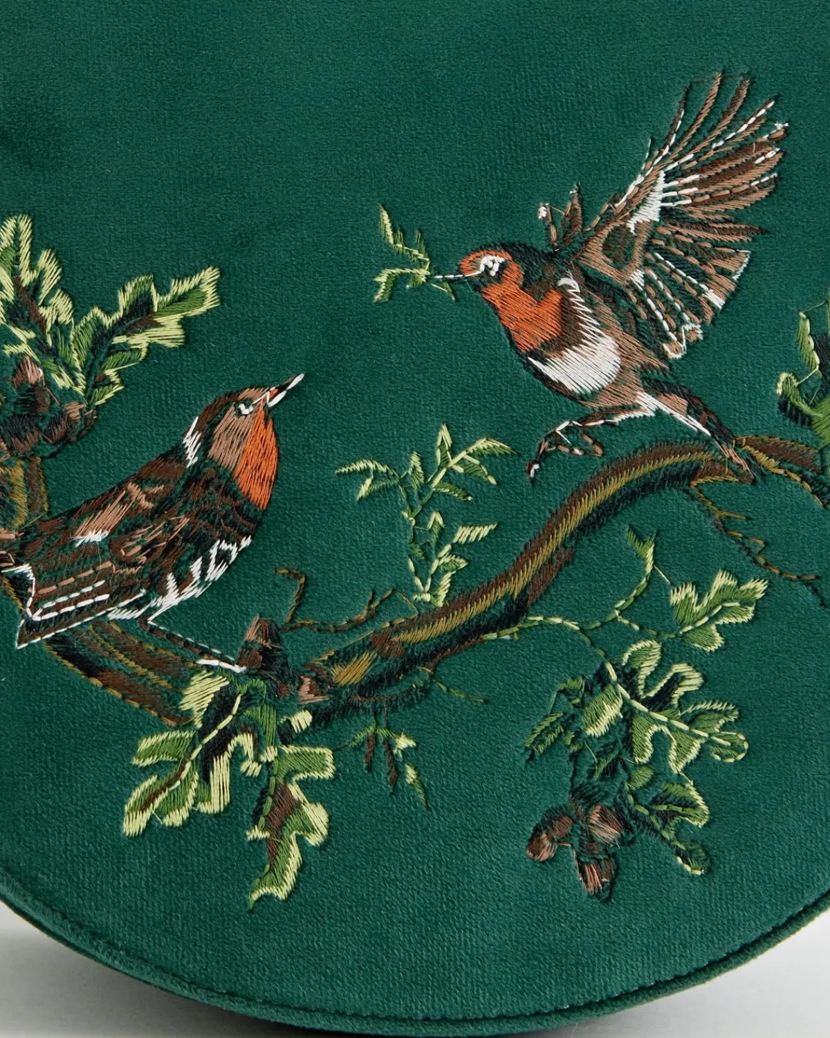 Cross Body Bags|Embroidered Bags-Fable England Robin Love Velvet Embroidered Saddle Bag - Fern Green