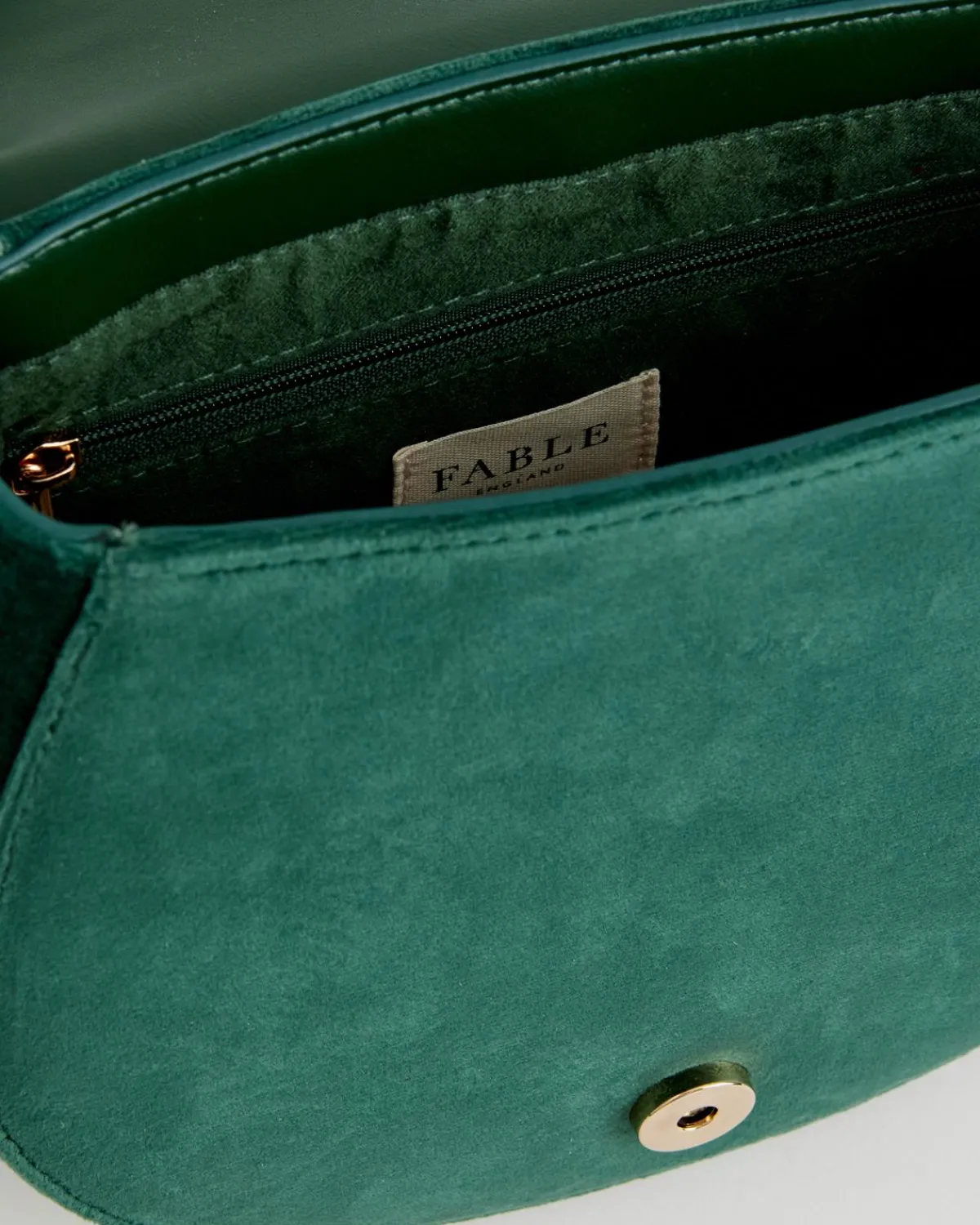Cross Body Bags|Embroidered Bags-Fable England Robin Love Velvet Embroidered Saddle Bag - Fern Green