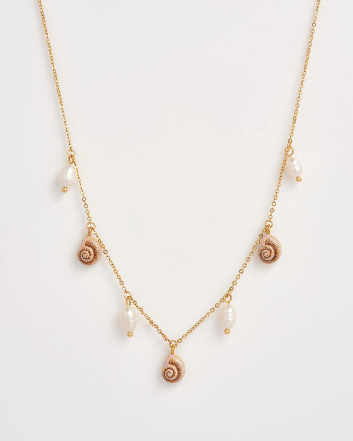Necklaces-Fable England Sea Snail Charm & Pearl Necklace