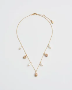 Necklaces-Fable England Sea Snail Charm & Pearl Necklace