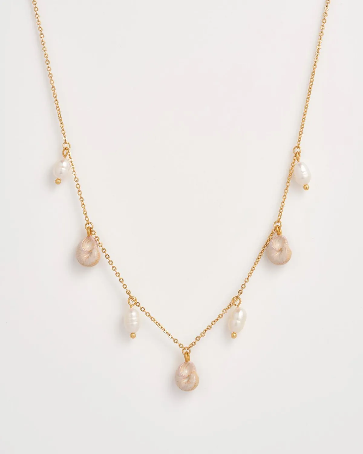 Necklaces-Fable England Sea Snail Charm & Pearl Necklace