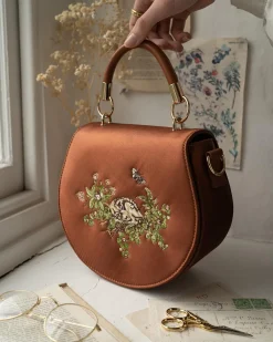 Embroidered Bags-Fable England Sleepy Fawn Embroidered Satin Saddle Bag