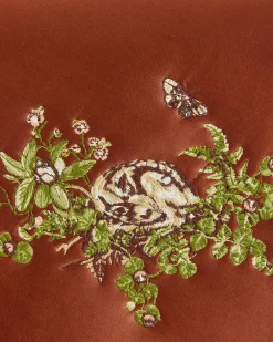 Embroidered Bags-Fable England Sleepy Fawn Embroidered Satin Saddle Bag