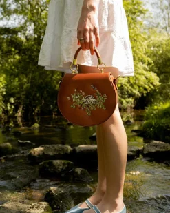 Embroidered Bags-Fable England Sleepy Fawn Embroidered Satin Saddle Bag