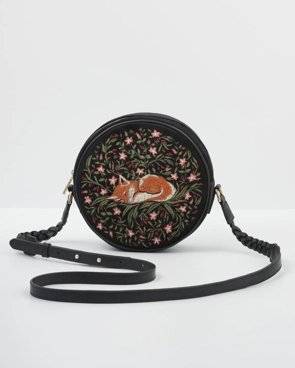 Embroidered Bags|Cross Body Bags-Fable England Sleepy Fox Circle Purse