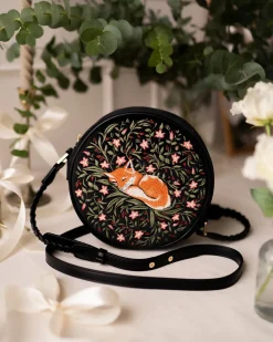Embroidered Bags|Cross Body Bags-Fable England Sleepy Fox Circle Purse