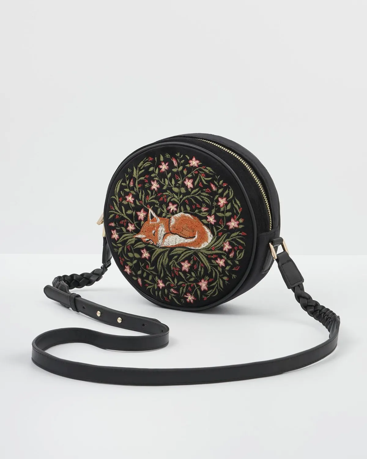 Embroidered Bags|Cross Body Bags-Fable England Sleepy Fox Circle Purse