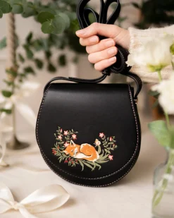 Cross Body Bags|Embroidered Bags-Fable England Sleepy Fox Saddle Purse
