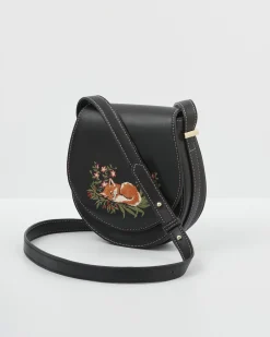 Cross Body Bags|Embroidered Bags-Fable England Sleepy Fox Saddle Purse