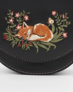 Cross Body Bags|Embroidered Bags-Fable England Sleepy Fox Saddle Purse
