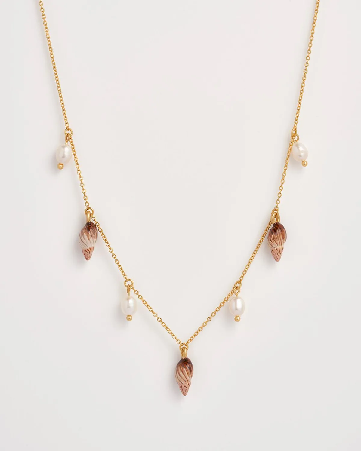 Necklaces-Fable England Spiral Shell Charm & Pearl Necklace