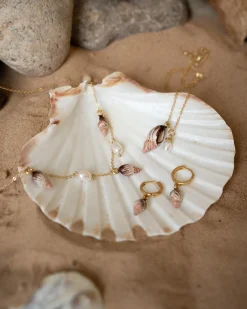 Necklaces-Fable England Spiral Shell Charm & Pearl Necklace