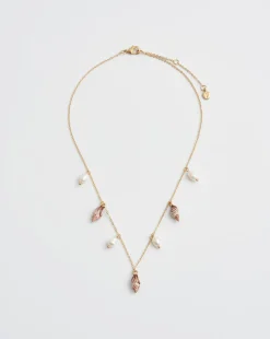 Necklaces-Fable England Spiral Shell Charm & Pearl Necklace
