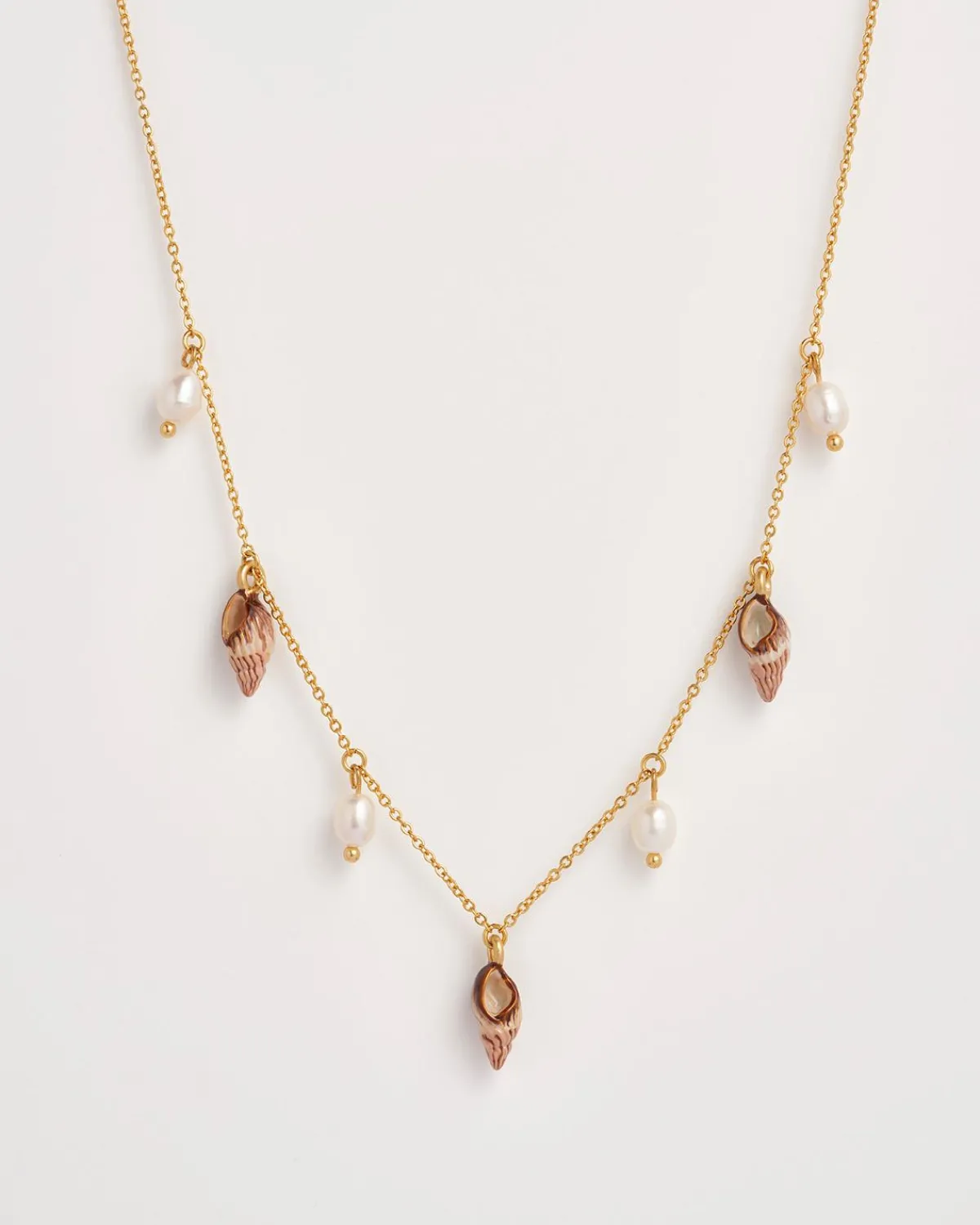 Necklaces-Fable England Spiral Shell Charm & Pearl Necklace