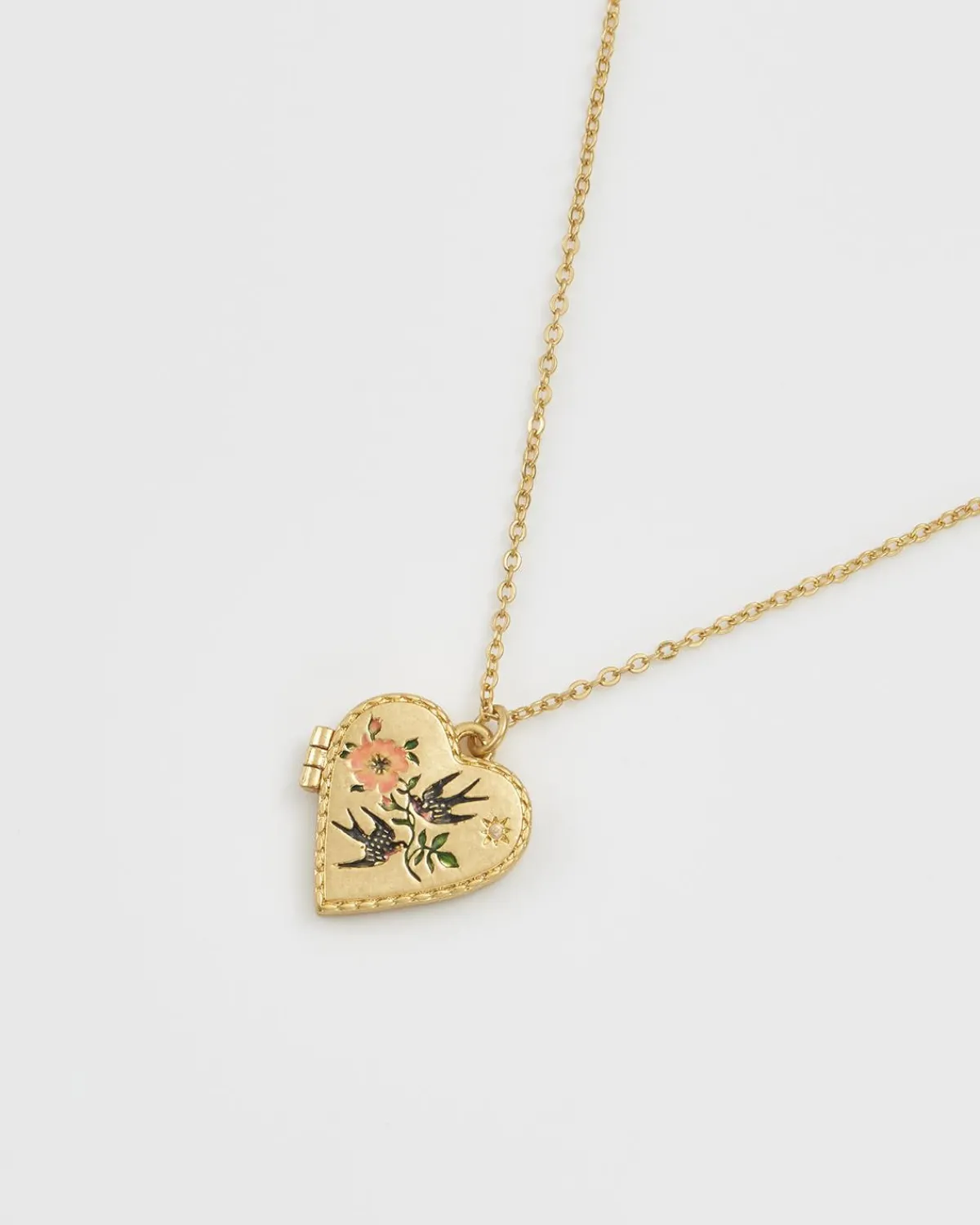 Lockets|Necklaces-Fable England Swallow Heart Locket Chain Necklace
