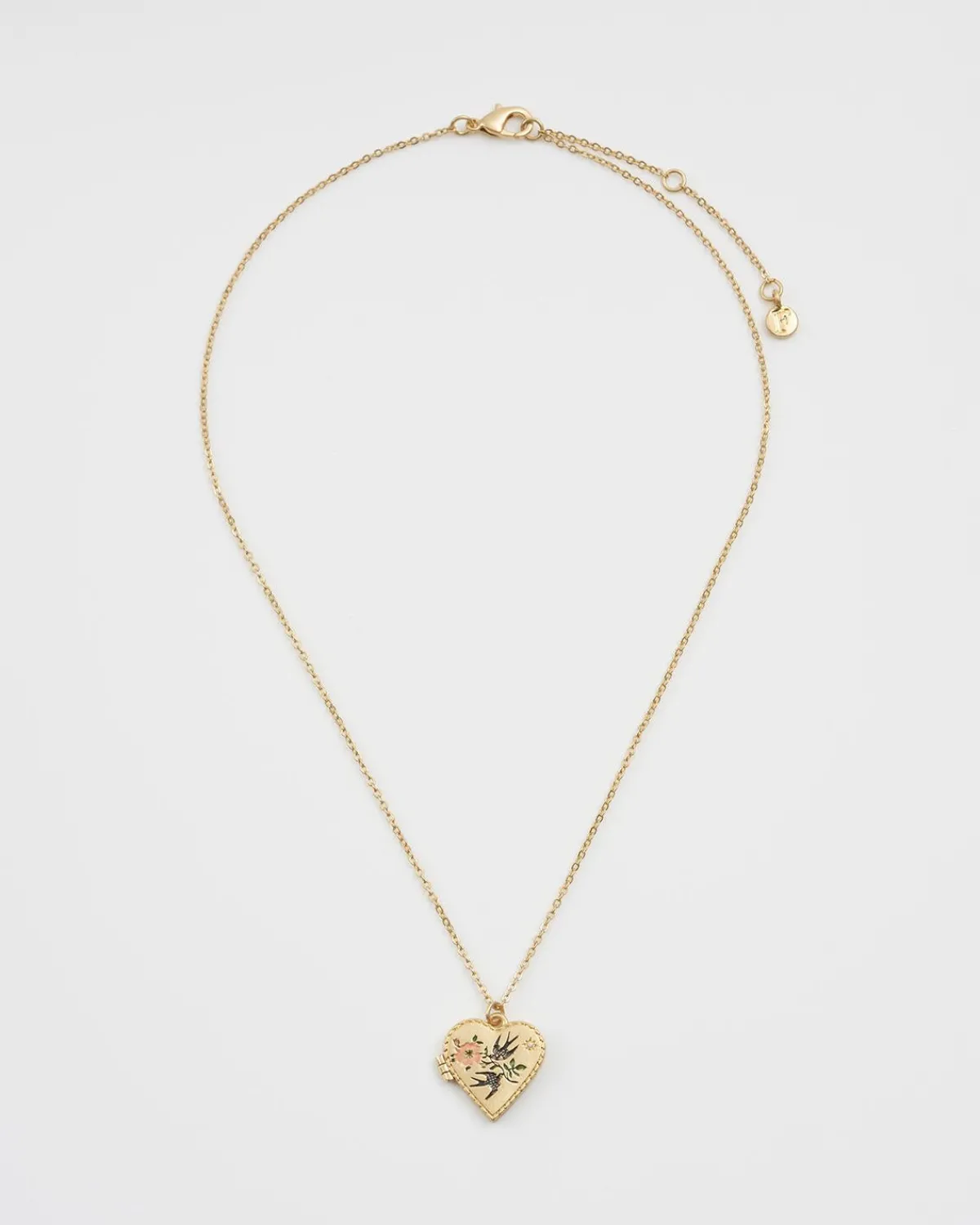 Lockets|Necklaces-Fable England Swallow Heart Locket Chain Necklace
