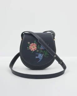 Cross Body Bags|Embroidered Bags-Fable England Swooping Swallows Saddle Purse