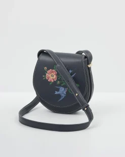 Cross Body Bags|Embroidered Bags-Fable England Swooping Swallows Saddle Purse